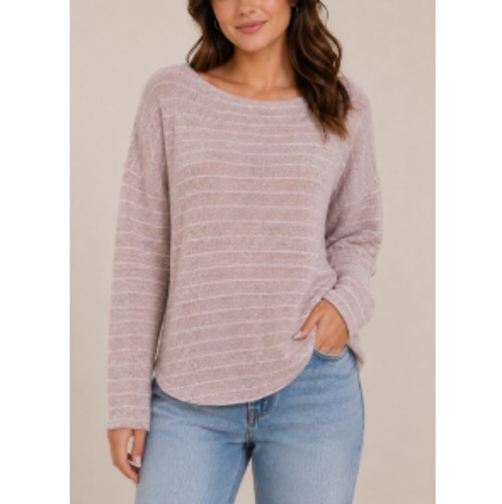 New ANTHROPOLOGIE Women's Pink Long Sleeves Striped Pullover Sweater Size S